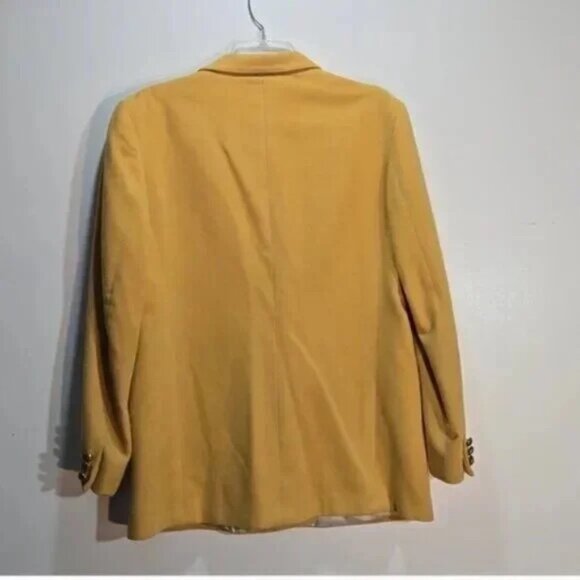 Burberry Wool & Cashmere Mustard Yellow Double-Breasted Blazer. Size 12. - Picture 2 of 14